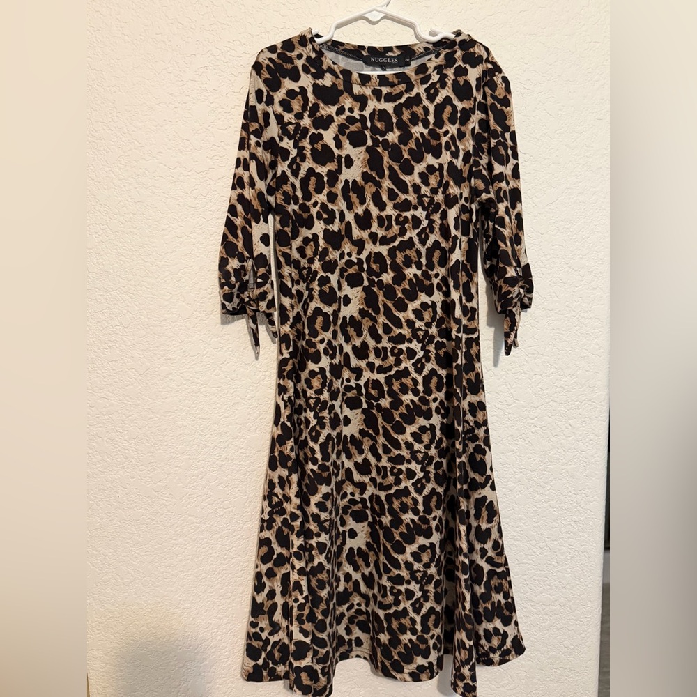 Nuggets Girls Leopard Print A-Line Dress - Brown